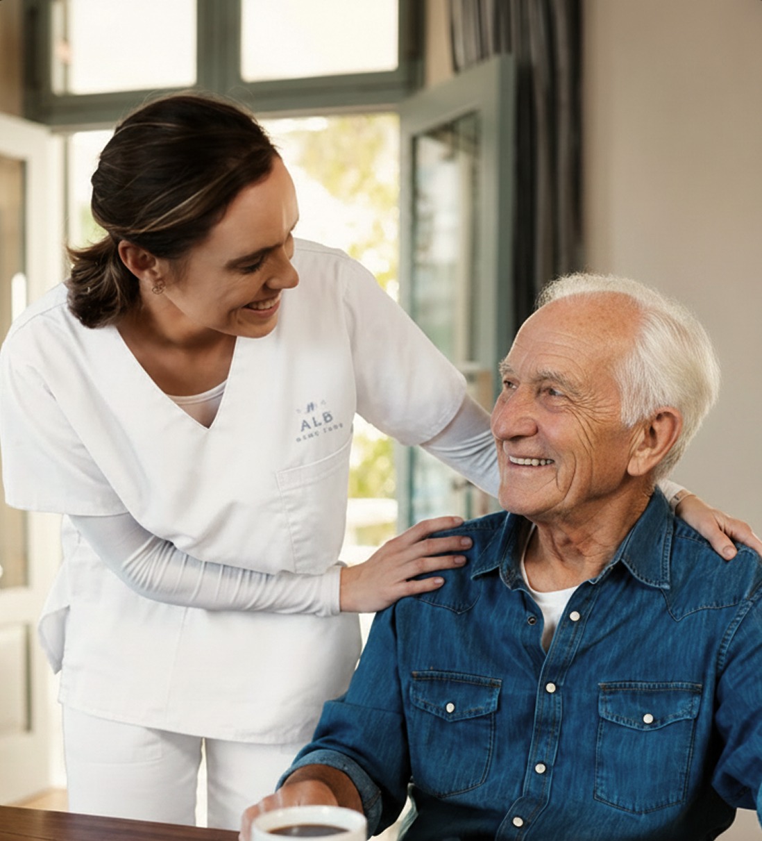 Caretaker comforting a person